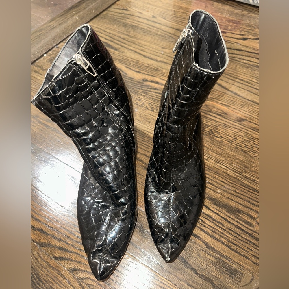 Dolce Vita Black Croc-Patterned Ankle Booties